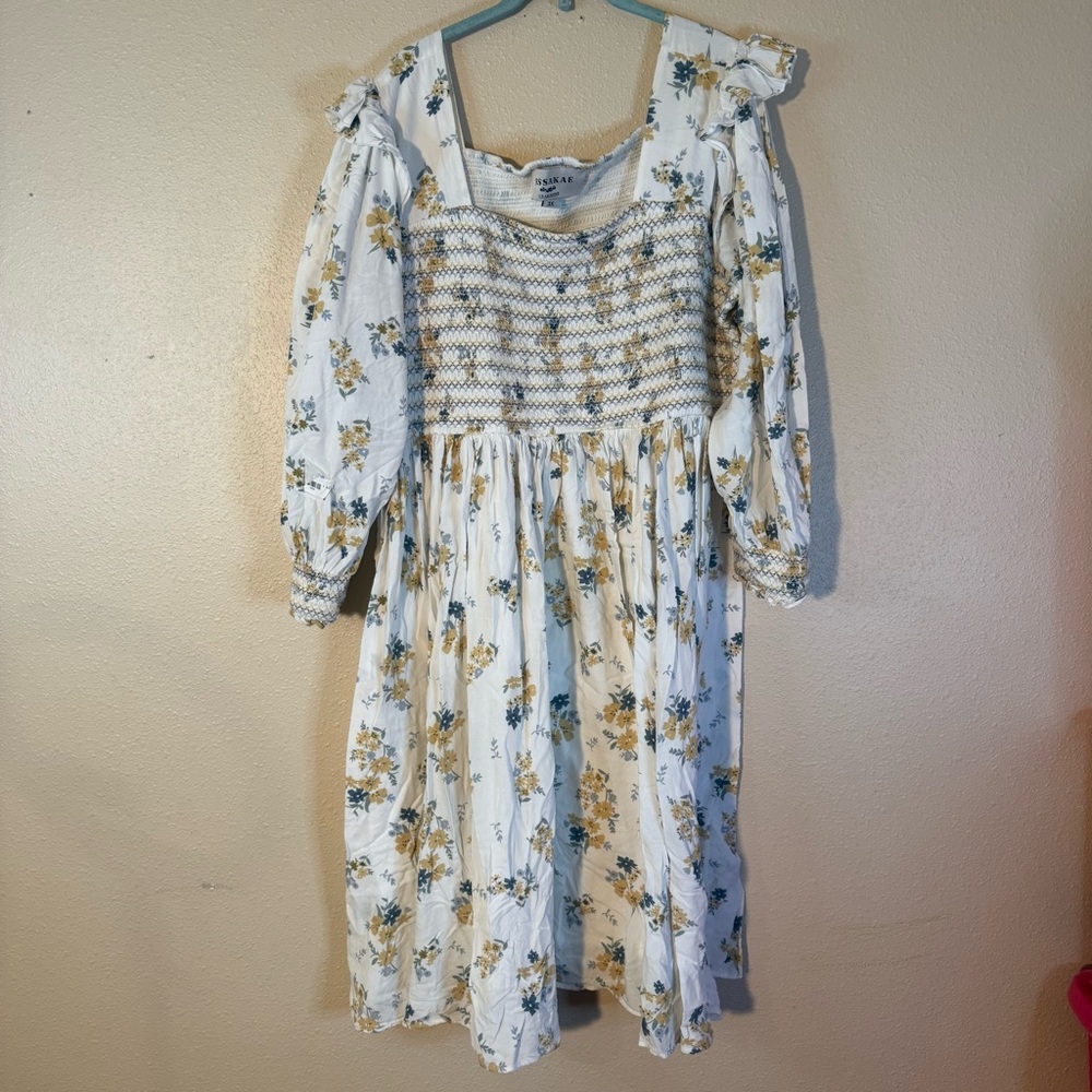 JessaKae Floral Smocked Leah Ryder Midi Long Sleeve Dress